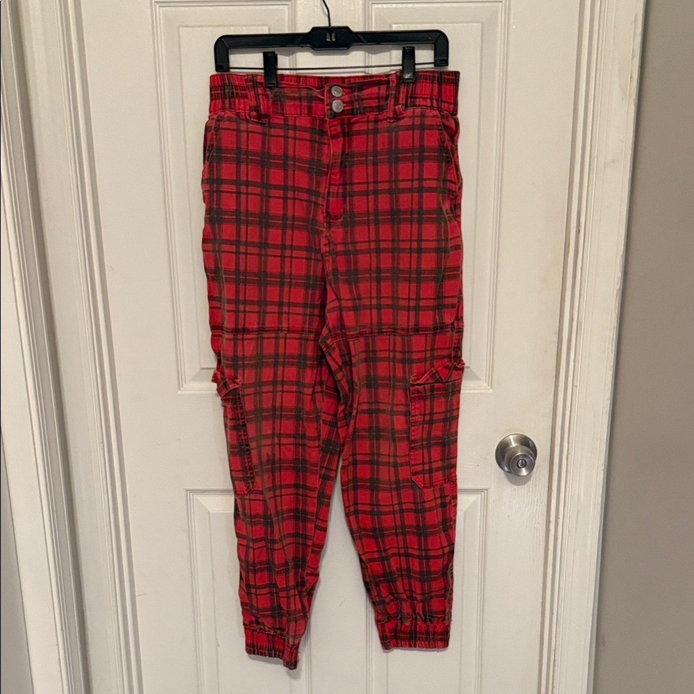 Red Plaid Jogger Pants